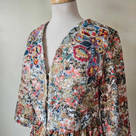 Soft Surroundings Ariege Blazer Jacket Floral Lace Embroidered Beaded Peplum M - Picture 2 of 8